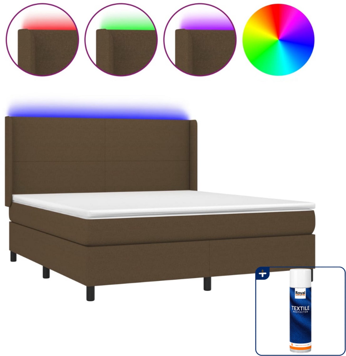 vidaXL Kingsize boxspring met matras en led - 180 x 200 cm - donkerbruin - Inclusief textielbeschermer 500 ml