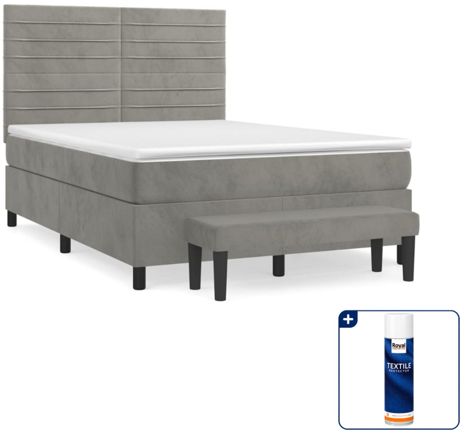 vidaXL boxspring met matras - small double - 140 x 200 cm - lichtgrijs - Inclusief textielbeschermer 500 ml