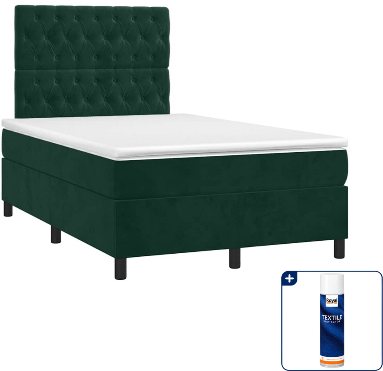 vidaXL boxspring met matras - 120 x 190 cm - fluweel - donkergroen - Inclusief textielbeschermer 500 ml