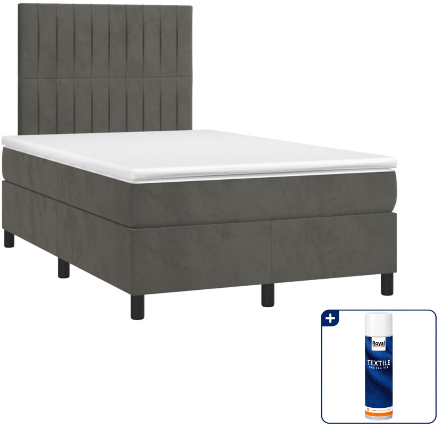 vidaXL boxspring met matras 120 x 190 cm - fluweel - donkergrijs - Inclusief textielbeschermer 500 ml