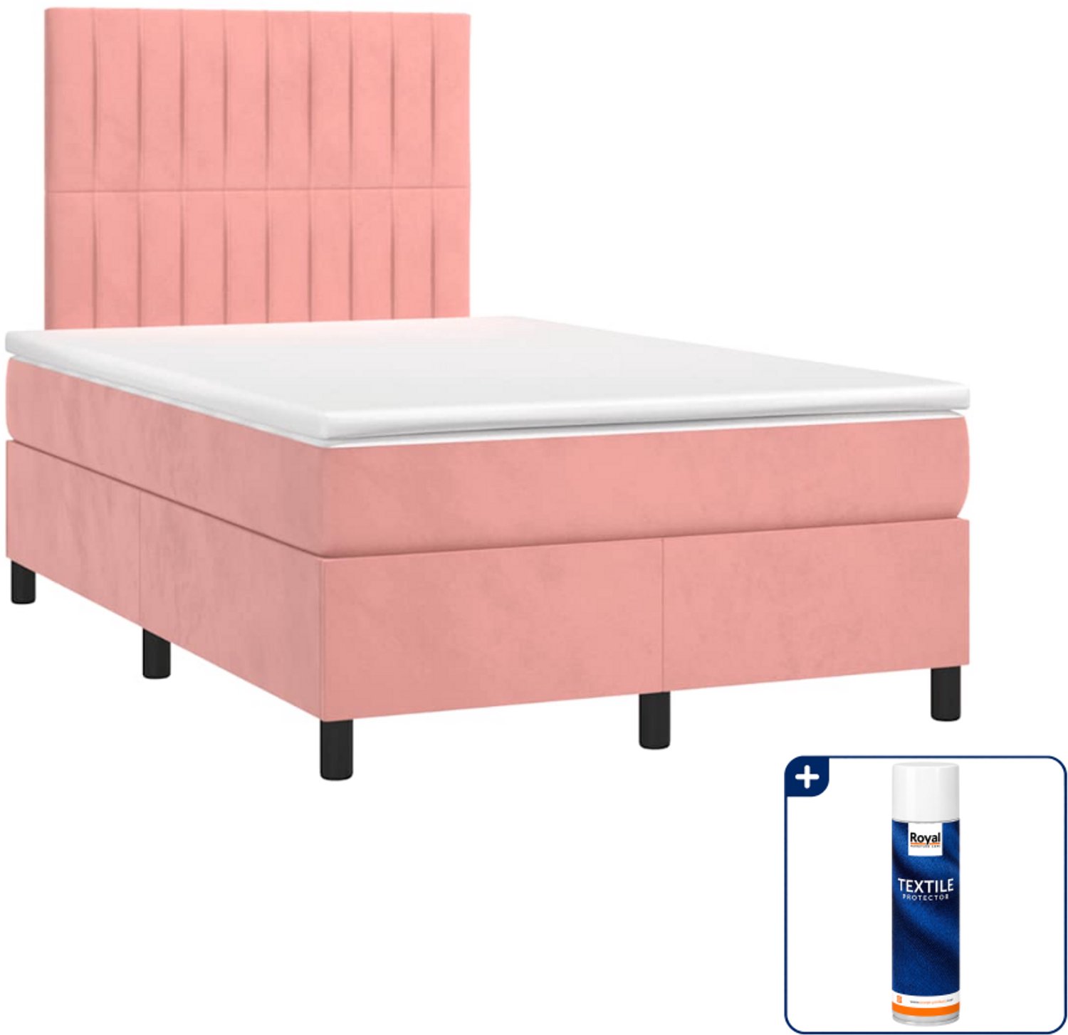 vidaXL boxspring met matras - 120 x 190 cm - fluweel - roze - Inclusief textielbeschermer 500 ml