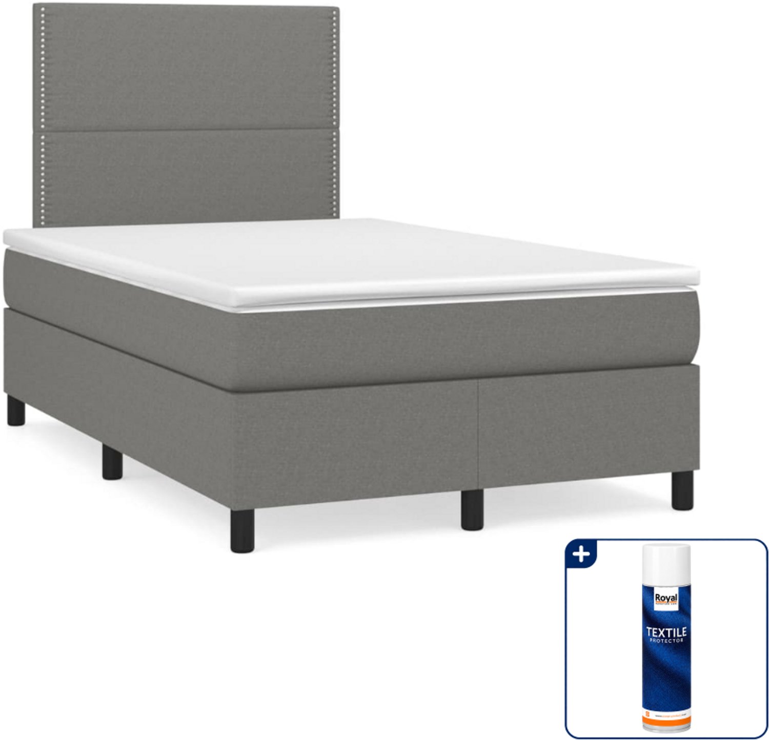 vidaXL boxspring met matras 120 x 200 cm - donkergrijs - Inclusief textielbeschermer 500 ml