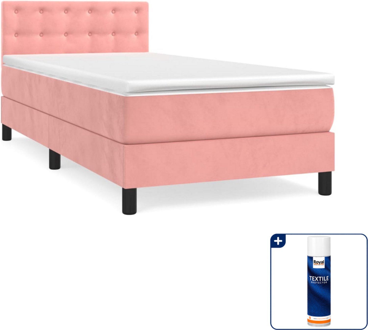 vidaXL boxspring met matras - 90 x 200 cm - fluweel - roze - Inclusief textielbeschermer 500 ml