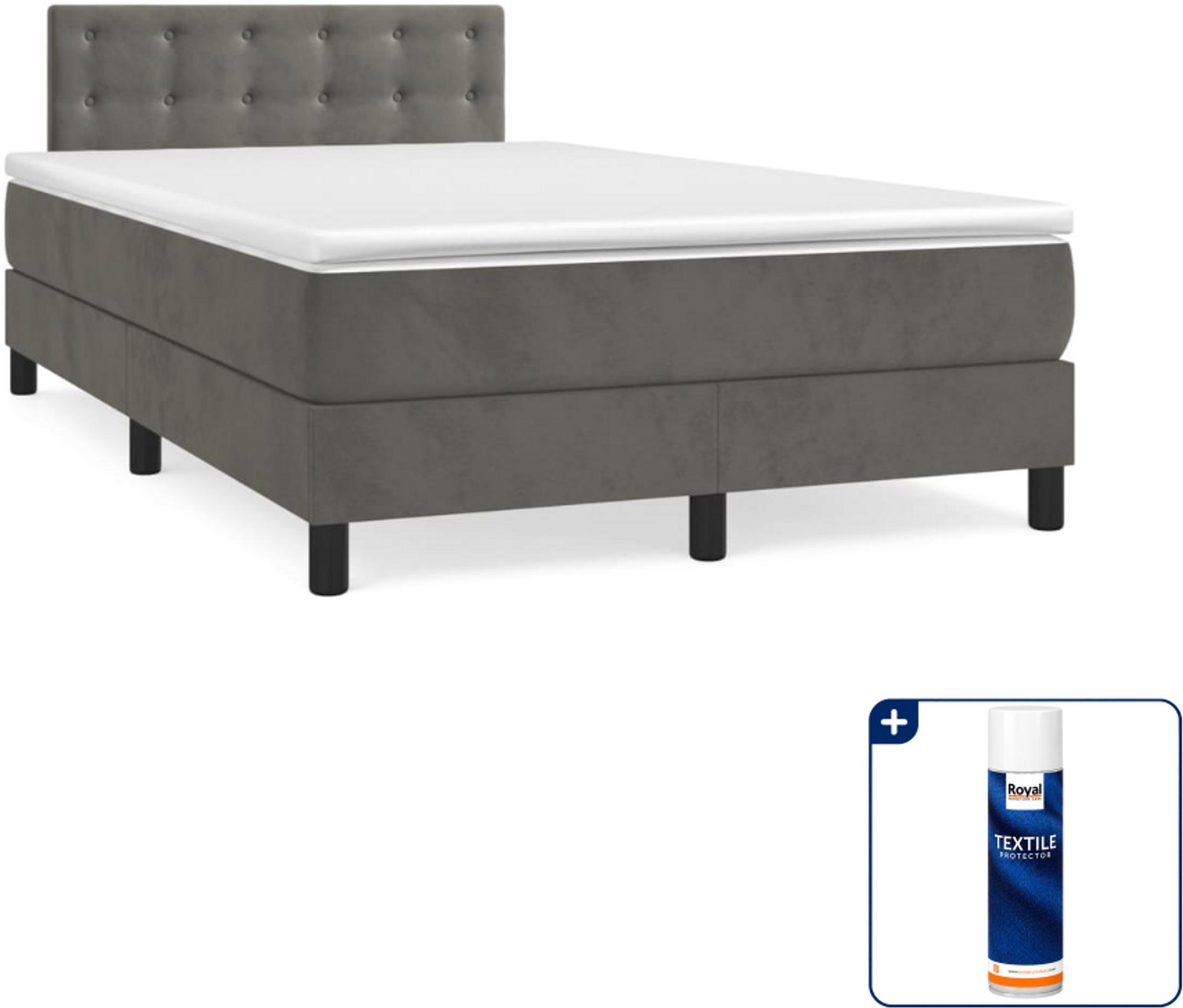 vidaXL boxspring met matras 120 x 200 cm - fluweel - donkergrijs - Inclusief textielbeschermer 500 ml