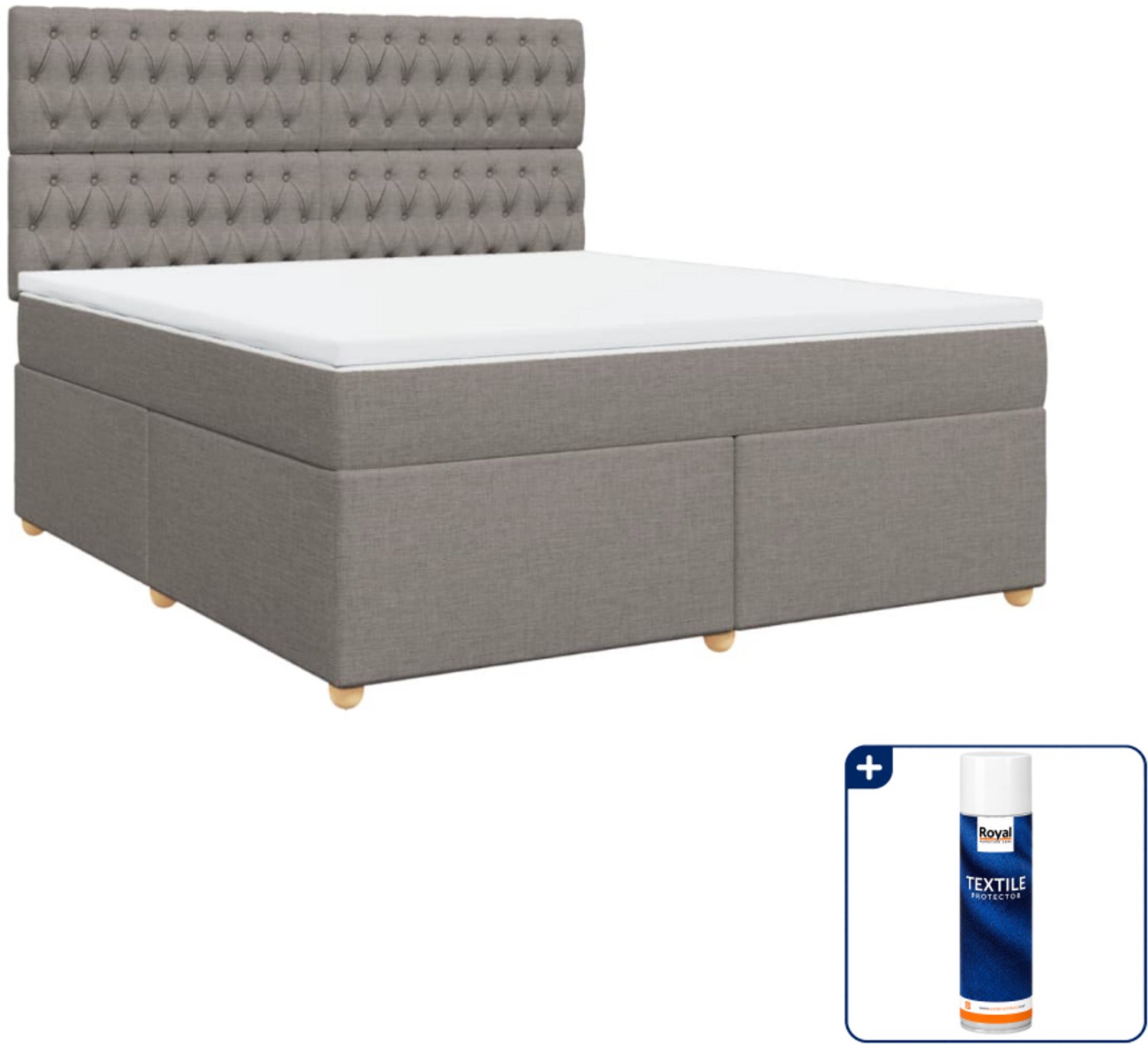 vidaXL boxspring met matras Kingsize - 180 x 200 cm - taupe - Inclusief textielbeschermer 500 ml