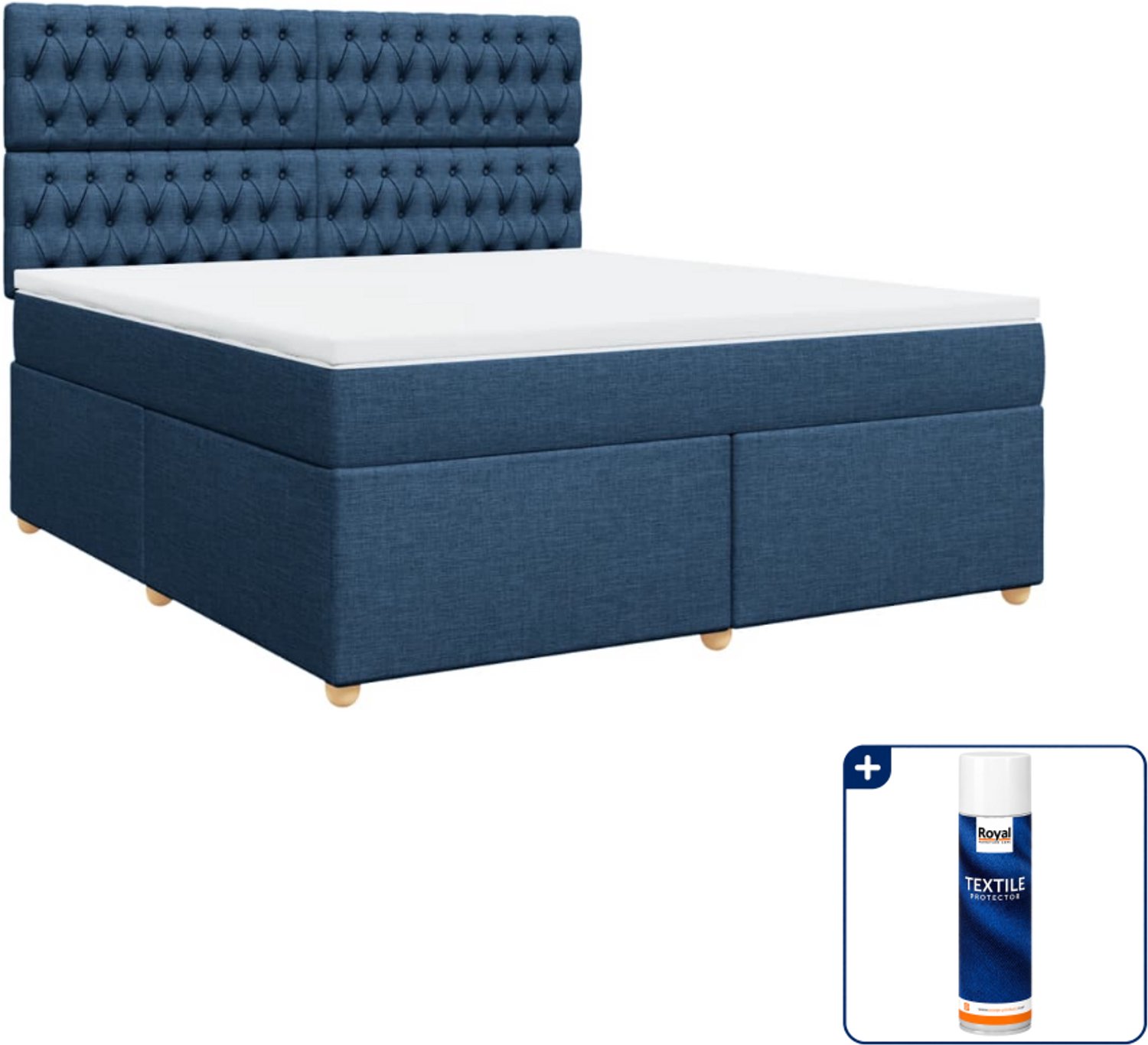 vidaXL Kingsize boxspring met matras - 180 x 200 cm - blauw - Inclusief textielbeschermer 500 ml