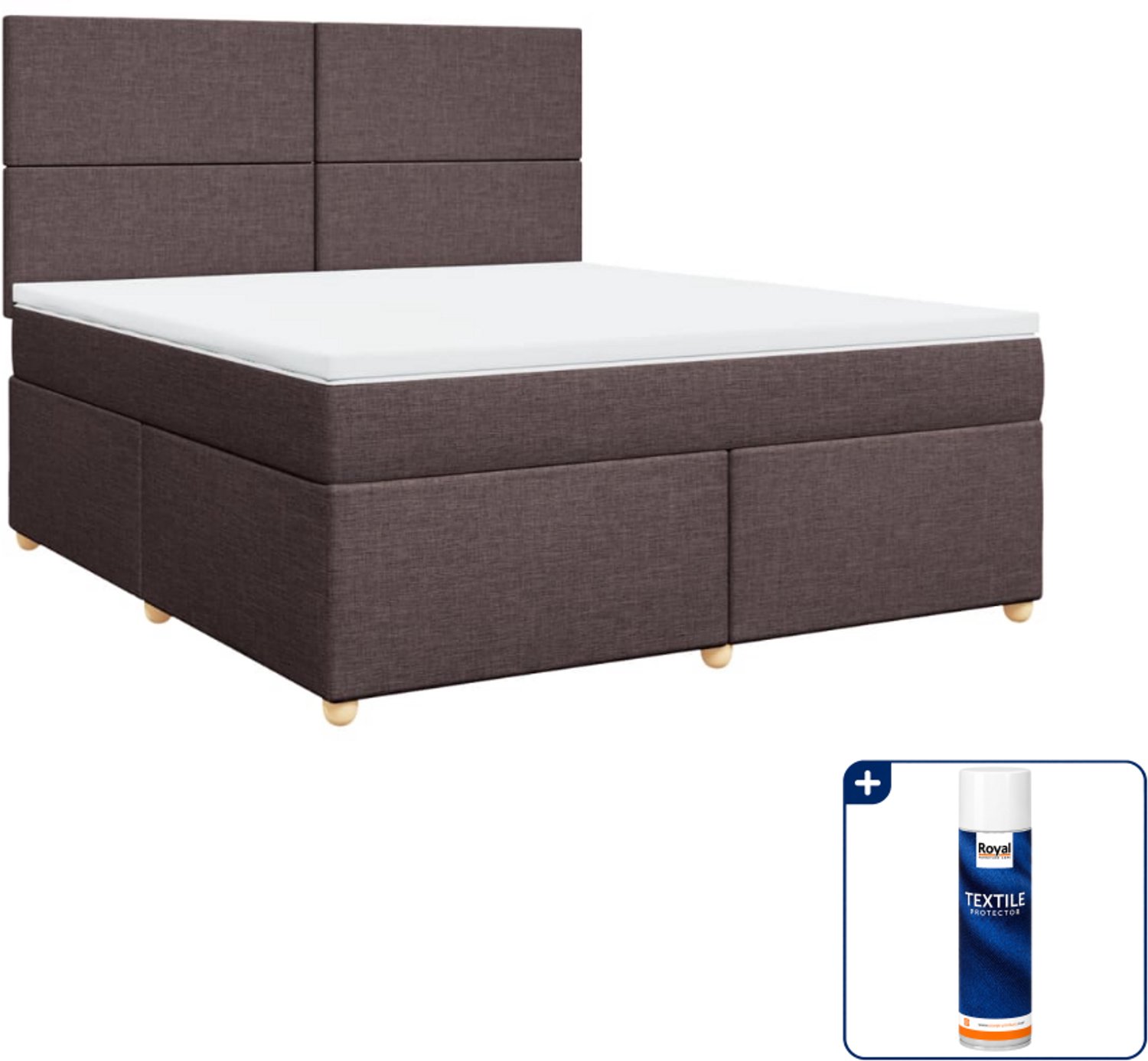 vidaXL Kingsize boxspring met matras - 180 x 200 cm - donkerbruin - Inclusief textielbeschermer 500 ml