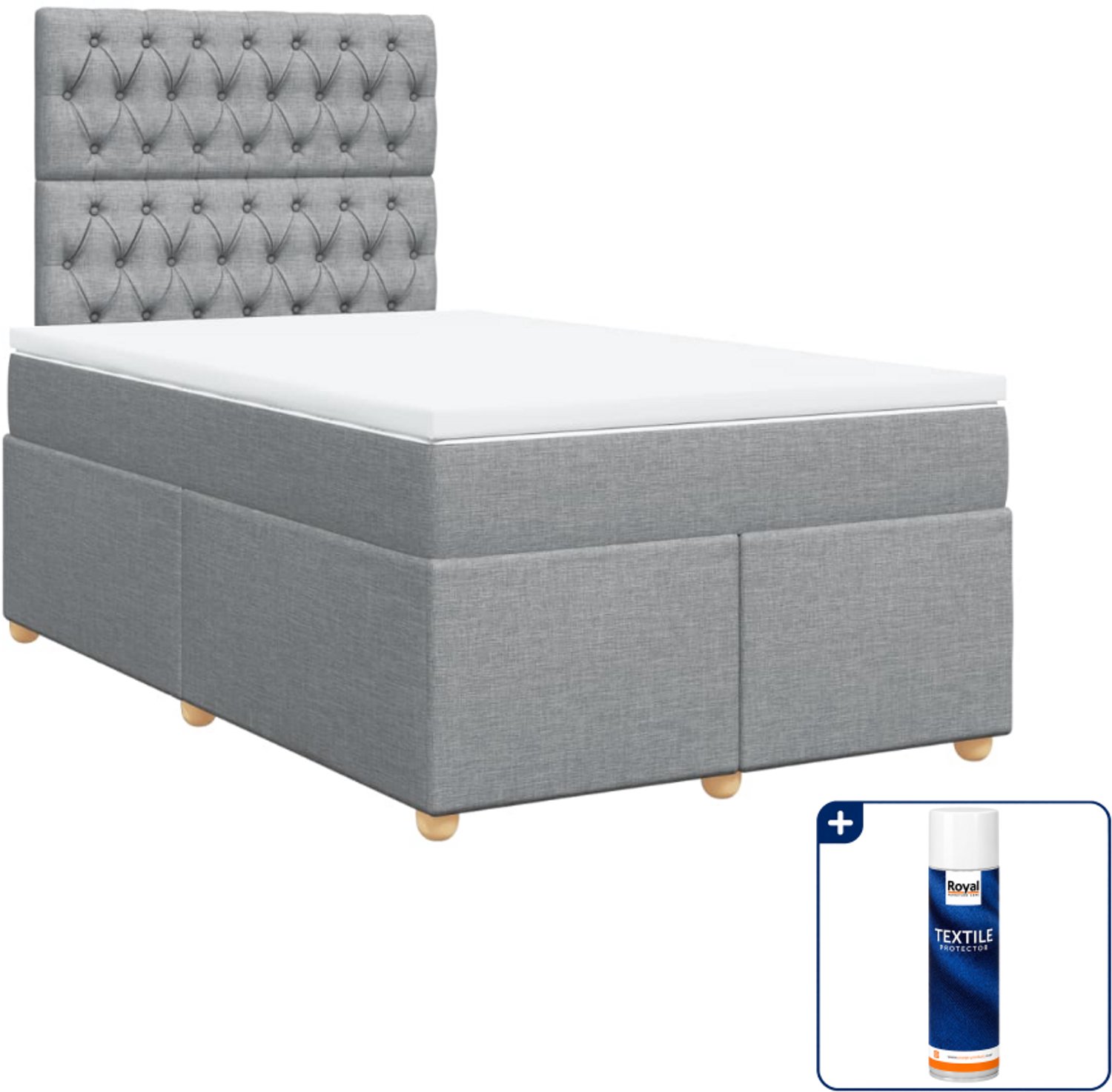 vidaXL boxspring met matras 120 x 200 cm - lichtgrijs - Inclusief textielbeschermer 500 ml