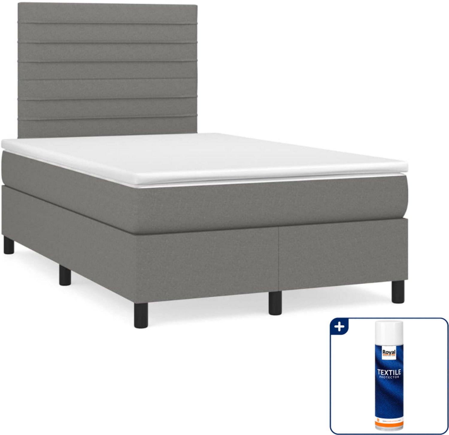 vidaXL boxspring met matras - 120 x 200 cm - stof - donkergrijs - Inclusief textielbeschermer 500 ml