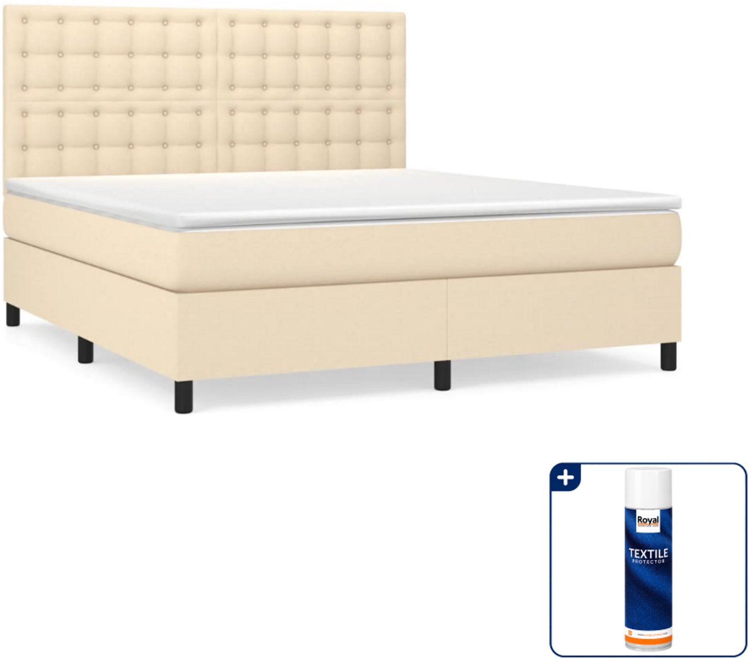 vidaXL boxspring Queensize - 160 x 200 cm - stof - crèmekleurig - Inclusief textielbeschermer 500 ml