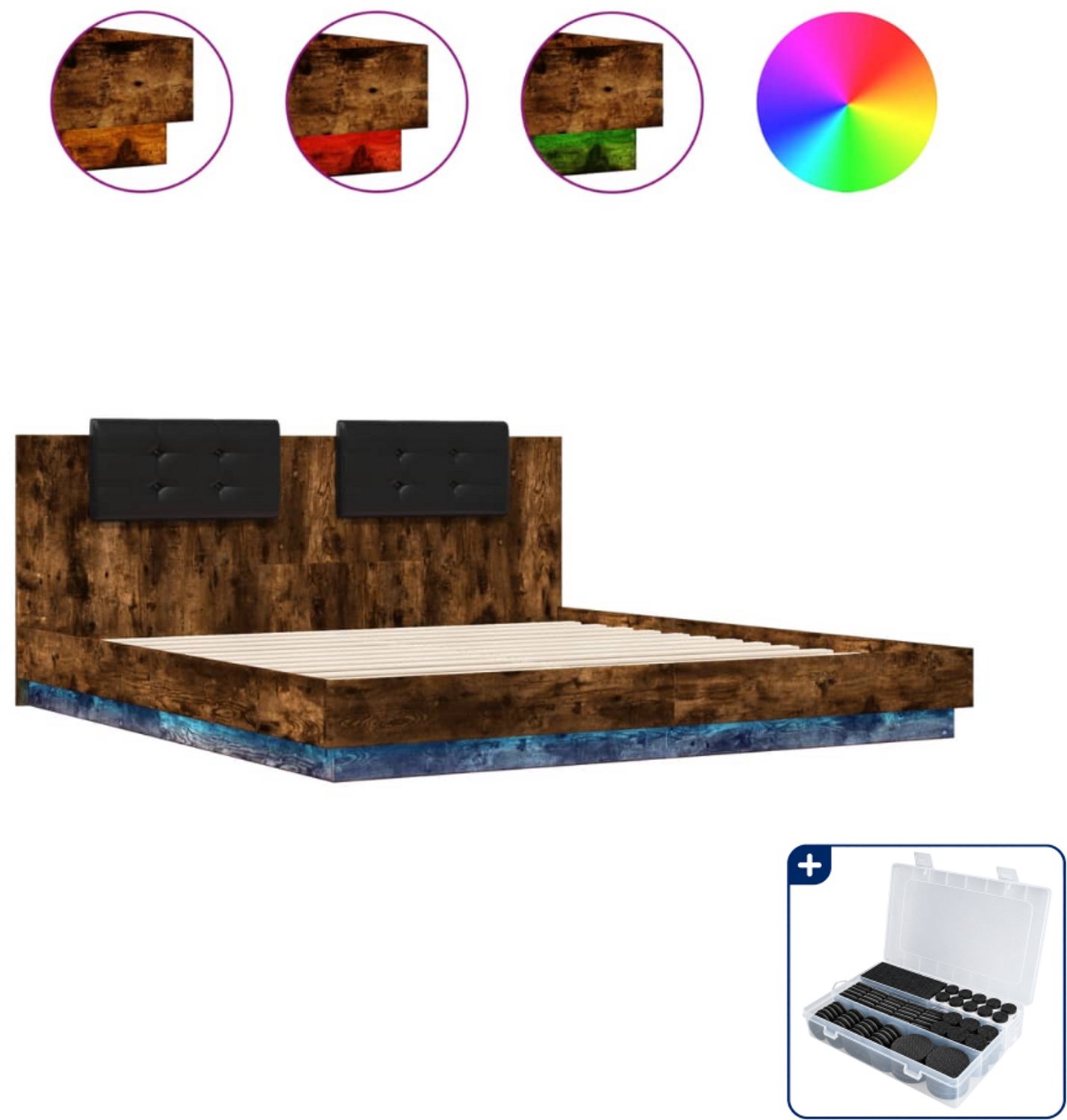 vidaXL Bedframe - Super kingsize - 200 x 200 cm - gerookt eiken - Inclusief antikrasvilt 177-delig Wit