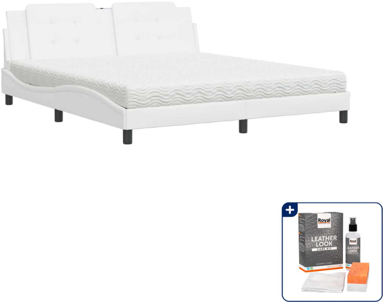vidaXL Zadar bed met matras - Kingsize - 180 x 200 cm - wit - Inclusief onderhoudsset voor kunstleer 150 ml Grijs