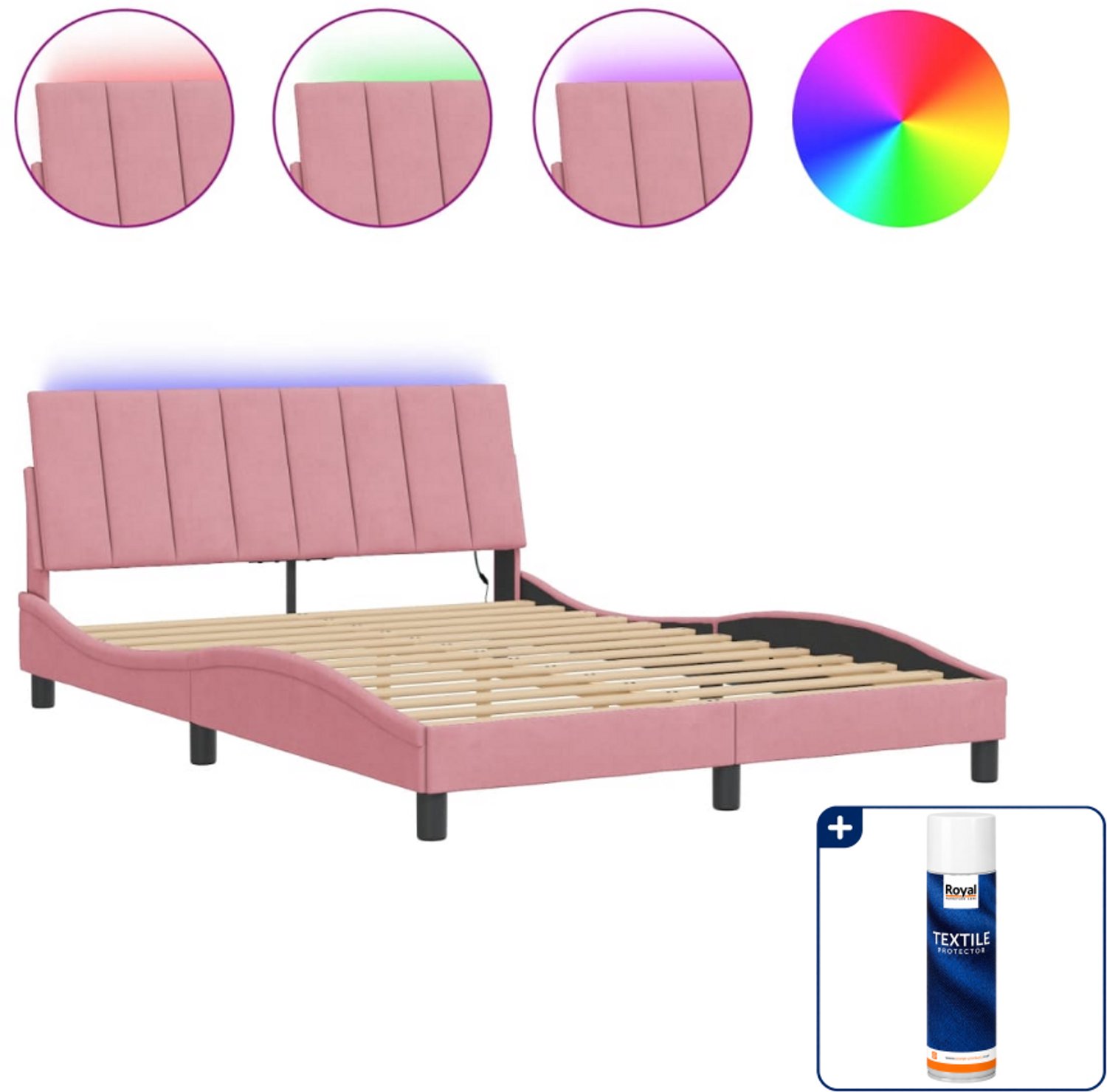 vidaXL bedframe Hanko met LED - 120 x 200 cm - fluweel - roze - Inclusief textielbeschermer 500 ml