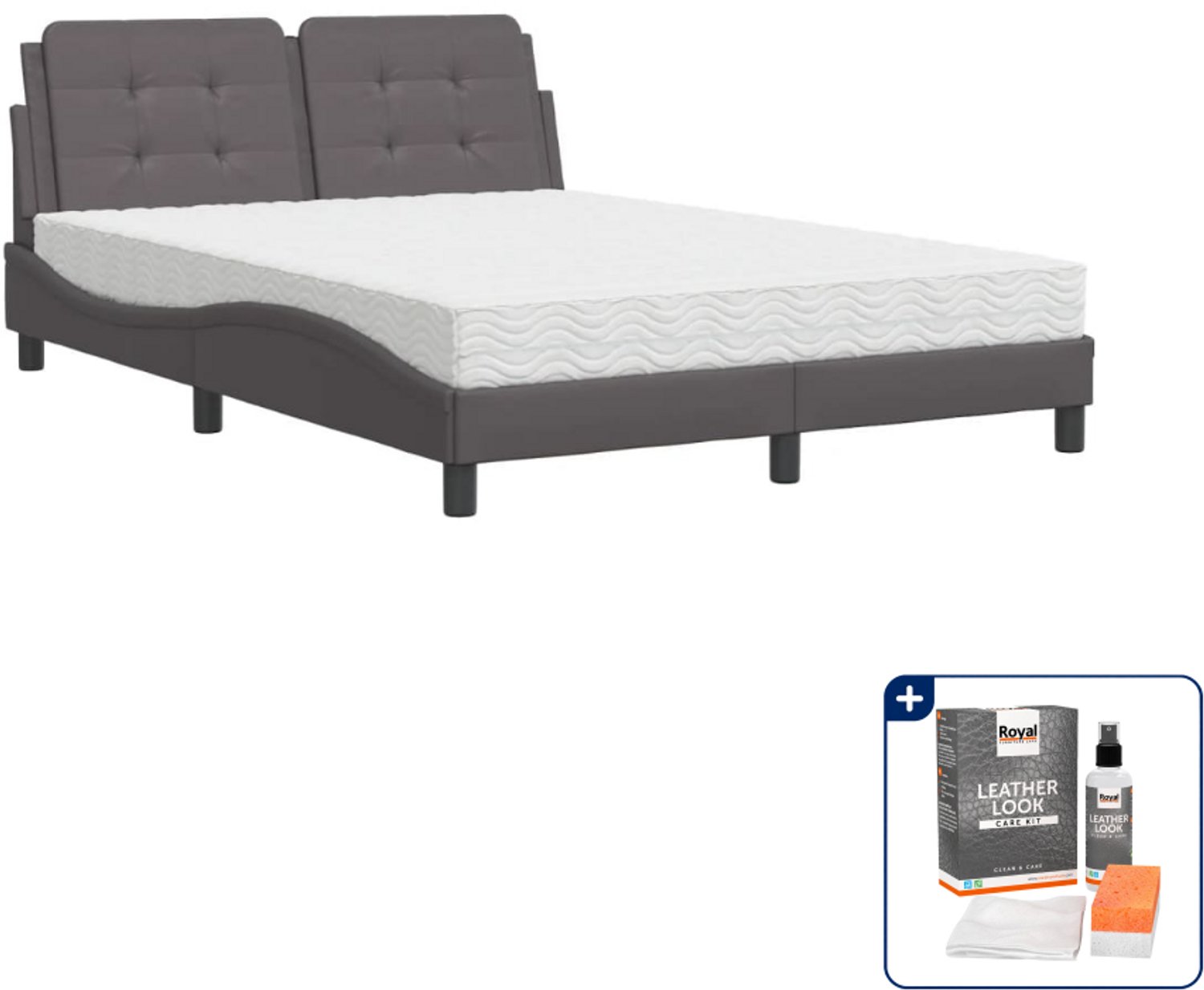 vidaXL Zadar bed met matras - 120 x 200 cm - kunstleer - grijs - Inclusief onderhoudsset voor kunstleer 150 ml