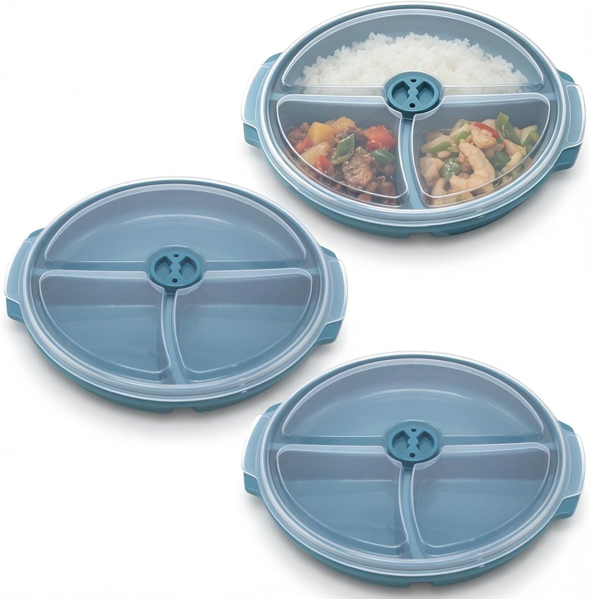 Magnetronservies set van 3 - blauwgroen PP-kunststof - met deksel - ideaal voor opwarmen en bewaren - ShopVlot