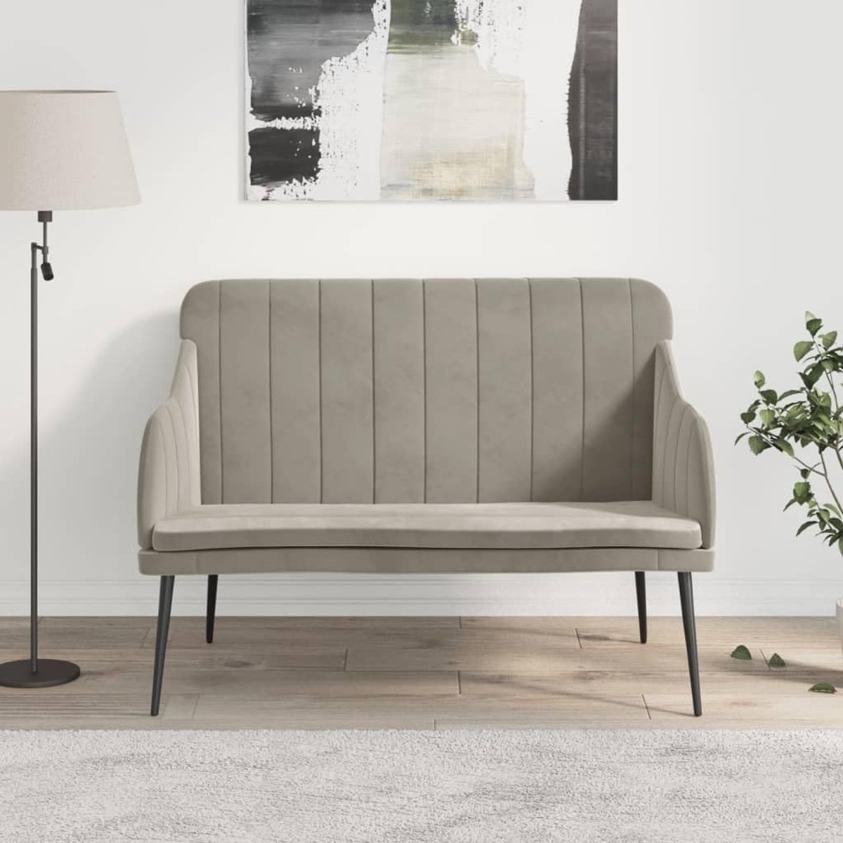 Lichtgrijs, 110 x 76 x 80 cm, met fluwelen bekleding en gestoffeerde bank, voor woonkamer en entree, comfortabele gevoerde zitbank met metalen frame, 1 stuk