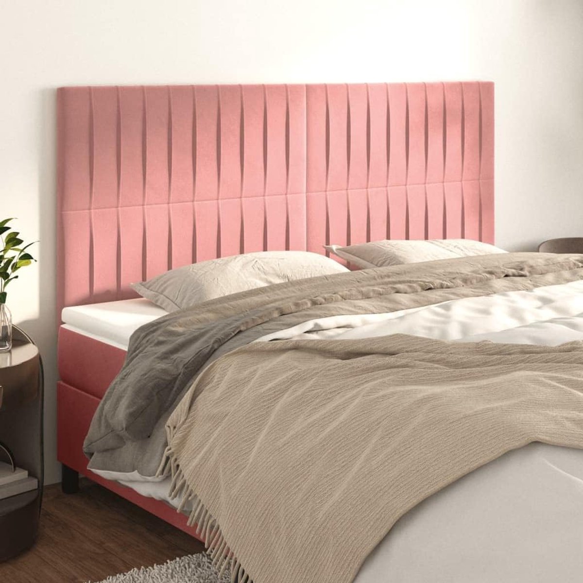 Hoofdeinde roze 160 x 5 x 118/128 cm met houten poten, in hoogte verstelbaar en zacht velours, voor uitstekende rugondersteuning bij het lezen of kijken