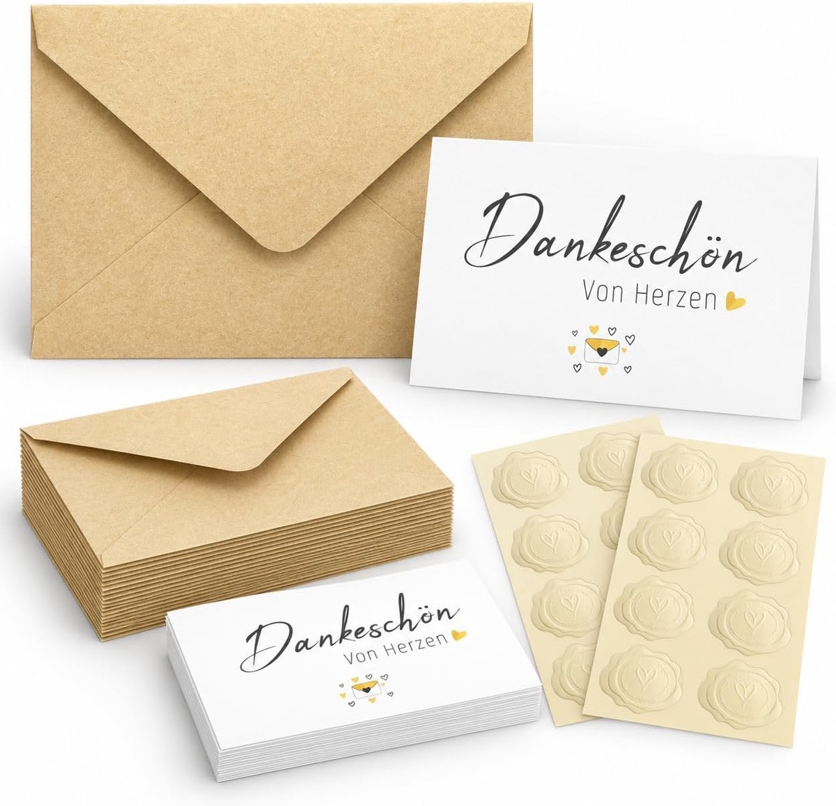 20 stuks 9 cm x 5,4 cm kleine bedankkaarten met enveloppen van kraftpapier en gouden zegelstickers, mini-bedankkaarten, bedankkaarten voor verjaardag, bruiloft, doe-het-zelf bedankkaarten, cadeau