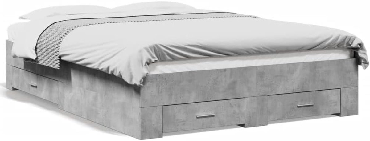 Bed met laden, hout, techniek, grijs, beton, 140 x 190 cm