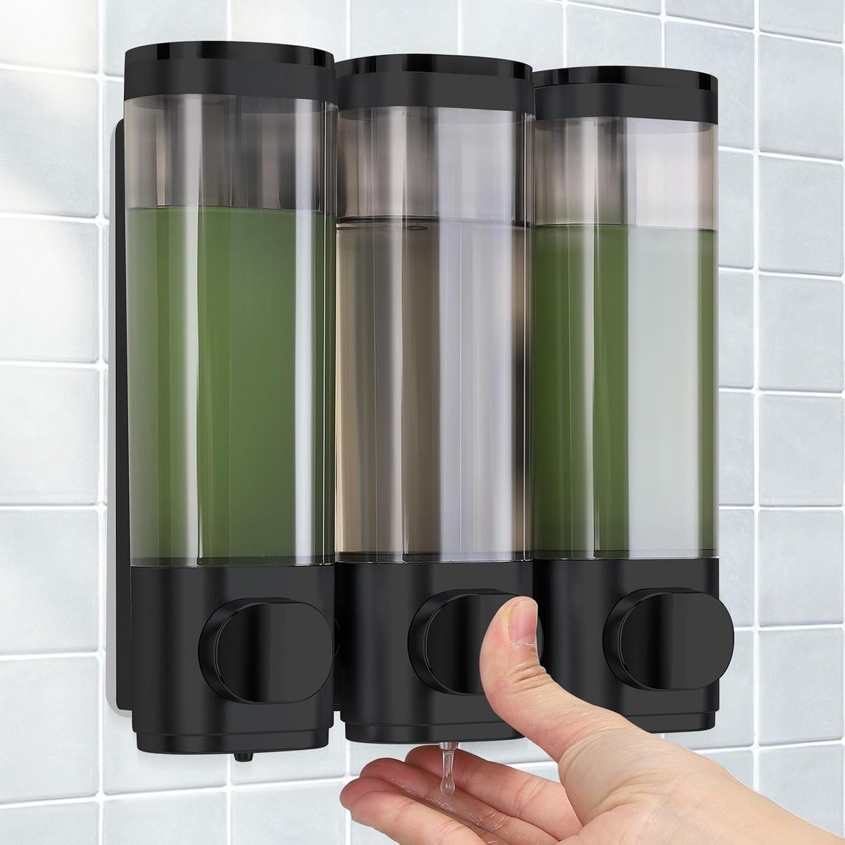 Set van 3 wandmontage zeepdispensers zonder boren, lekvrij en geschikt voor shampoo, douchegel en vloeibare zeep