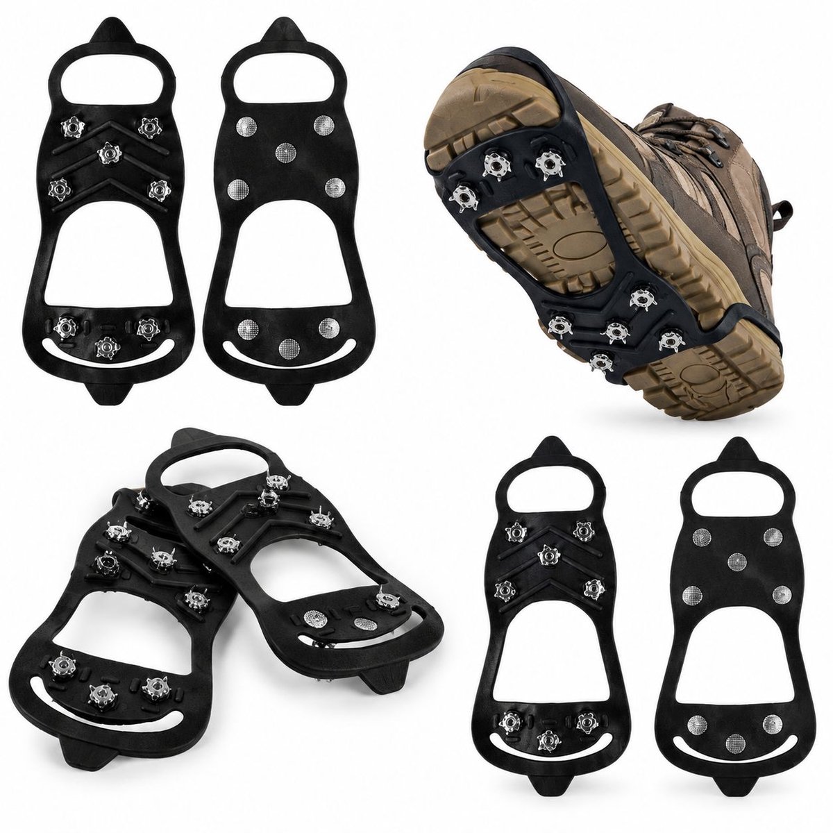 VHV Snow grips over schoenen/laars 2 stuks Antislipzolen Antislip stijgijzers met 8 41-46 Crampons tijdens het hardlopen Zwart