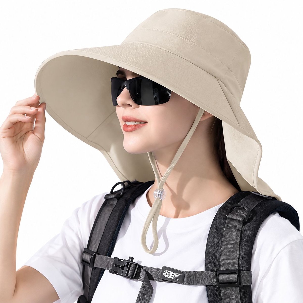 VHV - Zonnehoed - Beige - Zonneklep dames - Brede rand - Zonnekleppen - Strandmutsen - UV-bescherming - tijdens het kamperen