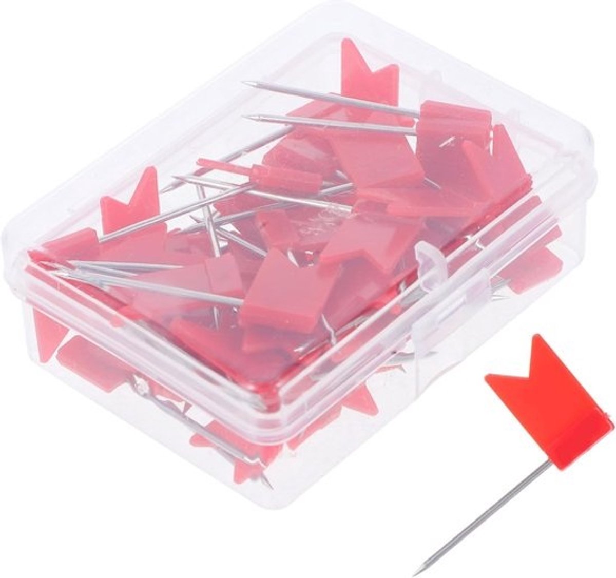 Decoratieve punaises - Vlagpunaises - Voor kantoor en school - Stevig ijzer en kunststof - 3,4 x 2,1 cm - Rood