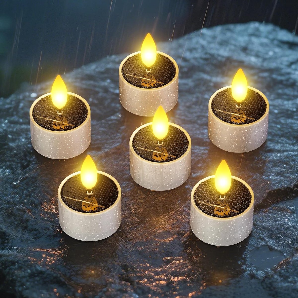 6 stuks Zonne LED kaarslampen, rookvrije sfeerlamp met lichtregeling, warm decoratieve verlichting voor tuin en terras