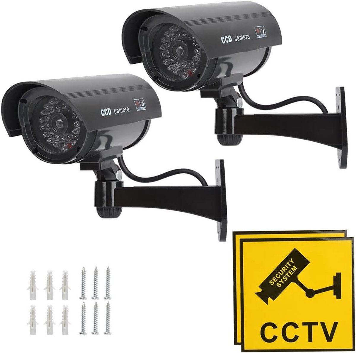 2 Stuks Neppcamera voor Buiten - Fake CCTV Camera met Flitsende LED voor Beveiliging en Toezicht