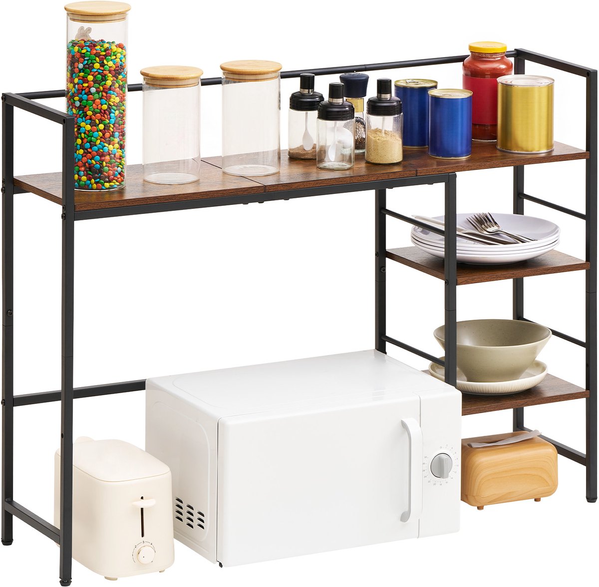 Vevor Bureauplank, 4 Lagen, Bureauboekenplank Organizer, Zwart, voor Studentenkamer, Thuiskantoor, voor het Sorteren van Boeken en Kantoorbenodigdheden, Metalen Frame & Houten Planken, Antislipvoetjes
