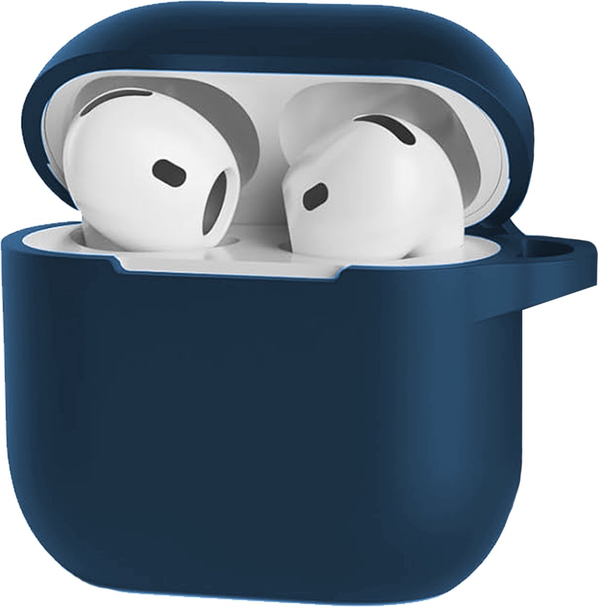 Hoesje Geschikt voor Apple AirPods 5 - Siliconen Hoes met Clip - Silicone Case Cover - Navy