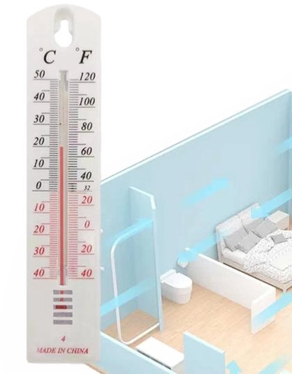 Temperatuurmeter - Klimaatindicator - Voor binnen - Voor binnen en buiten - Breed meetbereik - 218 x 46 cm - Zwart