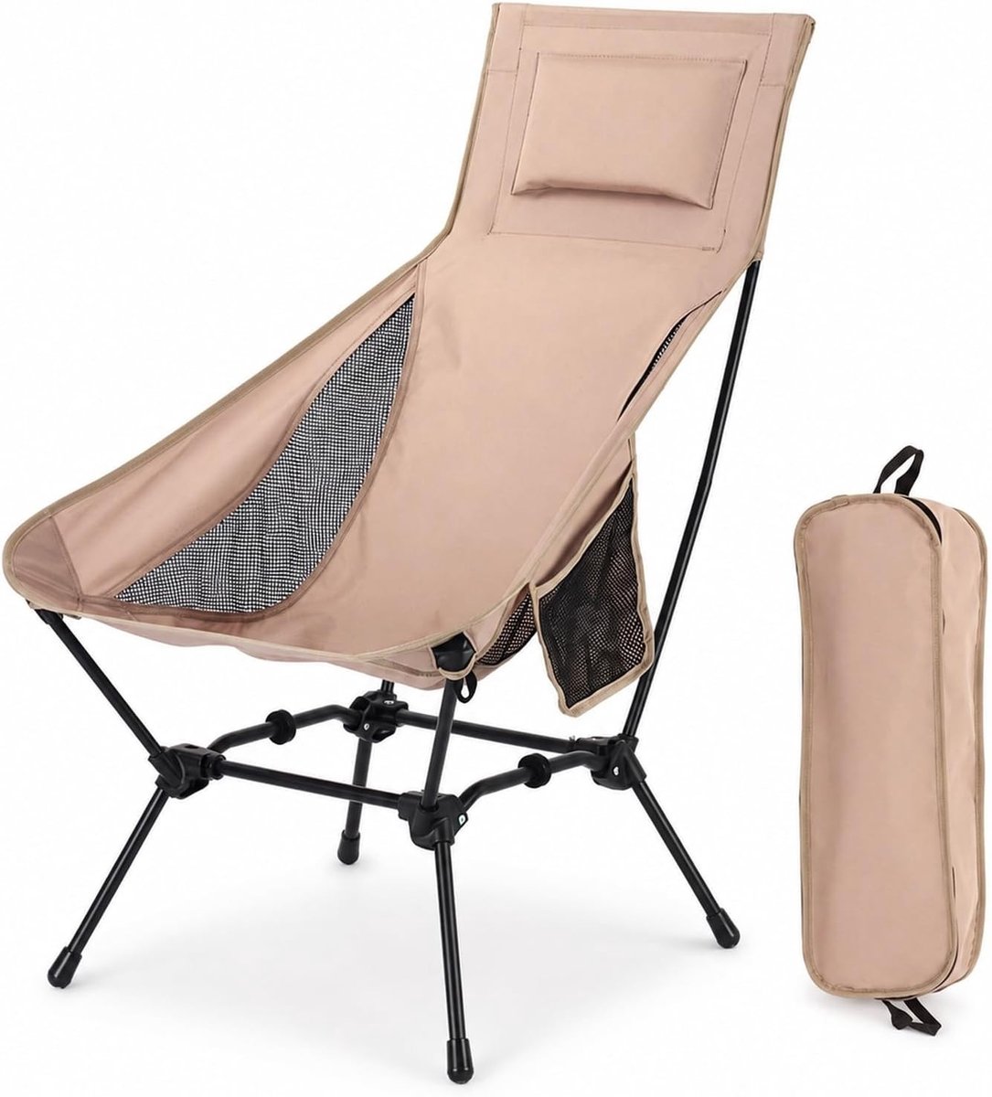 Vouwbare Campingstoel, 74 x 58 x 90 cm, Comfortabel en Ademend, Ergonomische Rugleuning met Zijvak en Draagtas, Perfect voor Vissen, Strand, Picknick en Tuingebruik