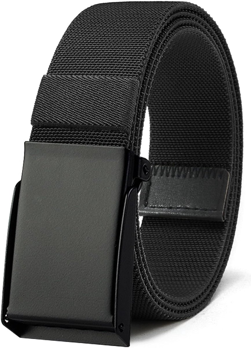 Tight Elastic Belt for Men, Work Belt, Stretch Belts of Fabric 38mm without Holes, Black with Quick Closure, Stackless - ShopVlot