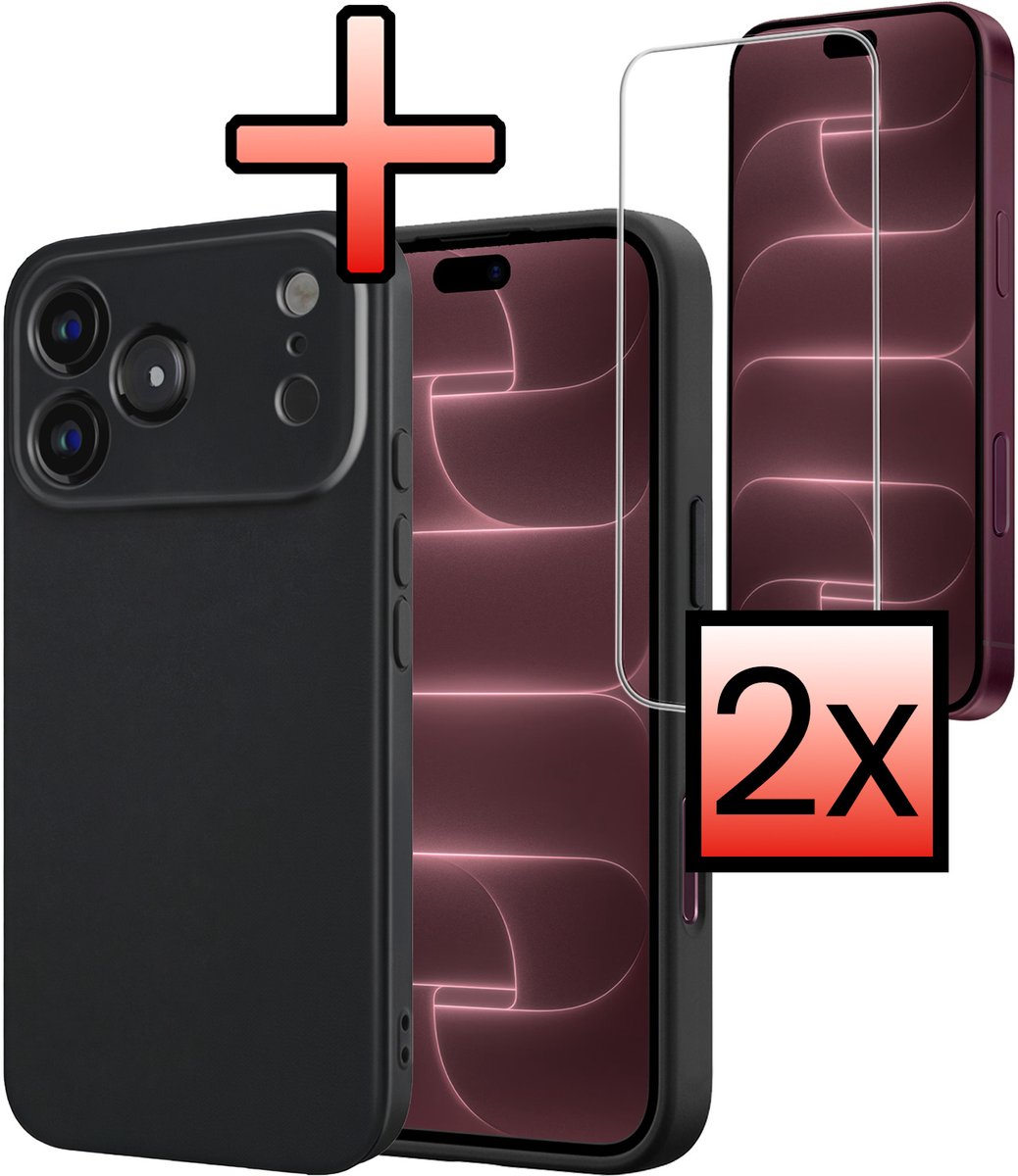 Hoesje - Met 2x Screenprotector - Geschikt voor Apple iPhone 18 Pro - Sterk & Shockproof - Back Cover - Siliconen Case - Telefoon Hoes - Zwart