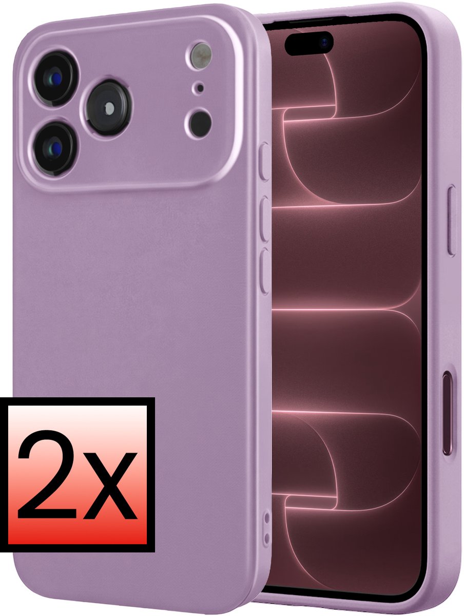 Hoesje - 2 Stuks - Geschikt voor Apple iPhone 18 Pro - Sterk & Shockproof - Case Siliconen - Back Cover - Telefoon Hoes - Lila