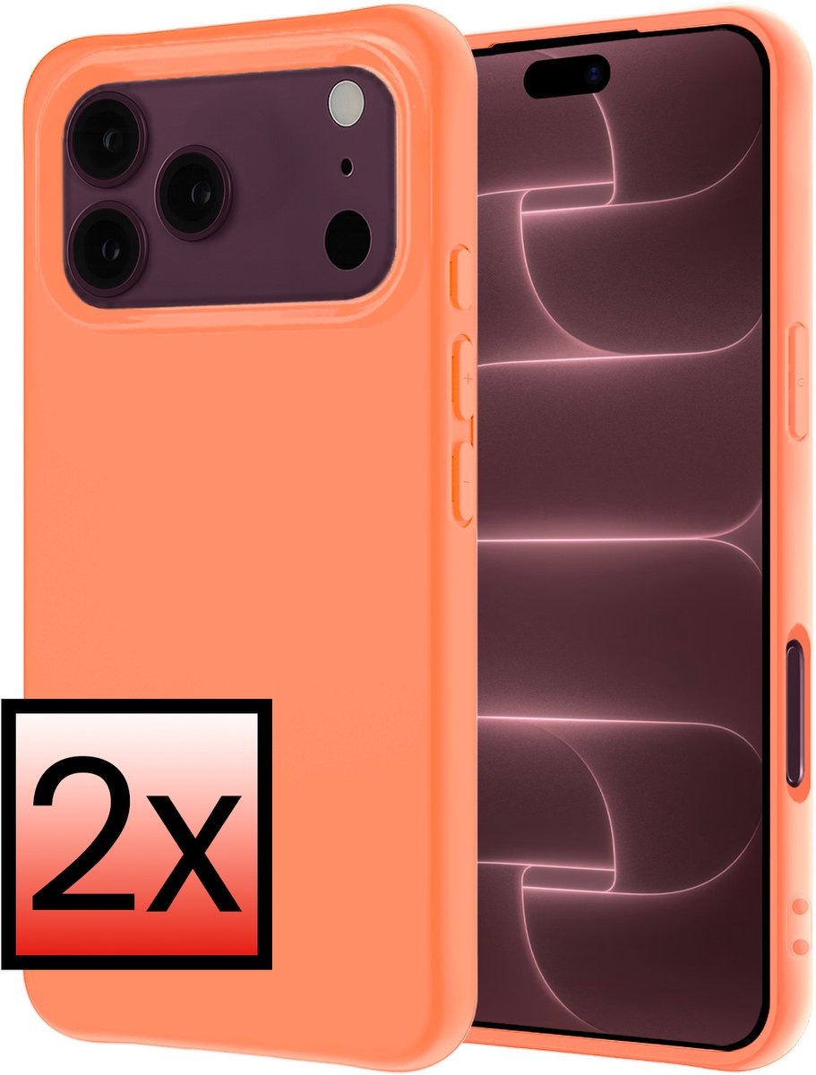 Hoesje - 2 Stuks - Geschikt voor Apple iPhone 18 Pro - Sterk & Shockproof - Case Siliconen - Back Cover - Telefoon Hoes - Perzik