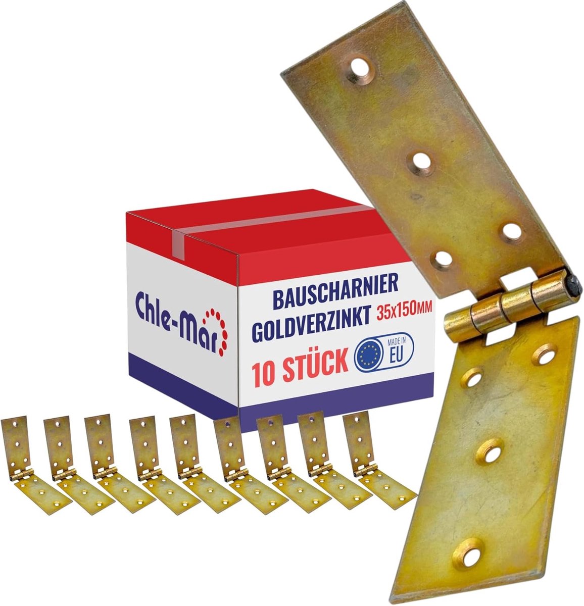 Chle-Mar - 10x Galvanized Heavy Duty Hinges 35x150mm - Robust Door Hinge for Furniture & Wooden Doors - ShopVlot