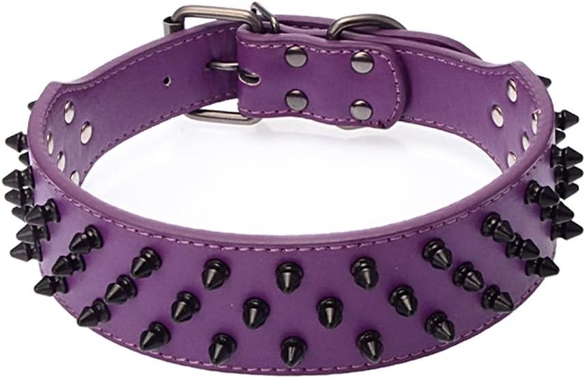 Spiked Leather Dog Collar, Bullet Nail Rivet Collar, Leather Dog Collar with Studs, for Medium Large Pit Bull, English - ShopVlot