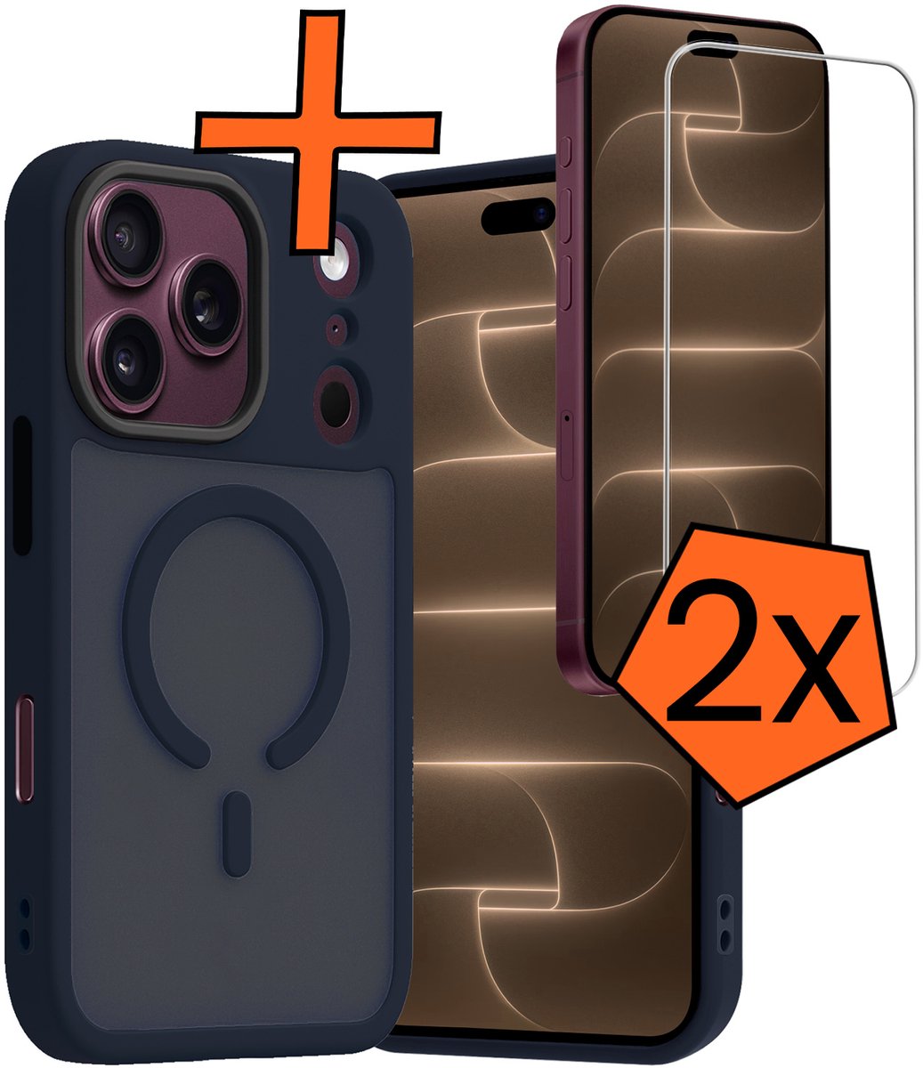 Hoes - Met 2x Screenprotector - Geschikt voor Apple iPhone 18 Pro Max - Magsafe Compatible - Sterk & Shockproof - Back Cover - Shock Proof Case - Telefoon Hoes - Donkerblauw