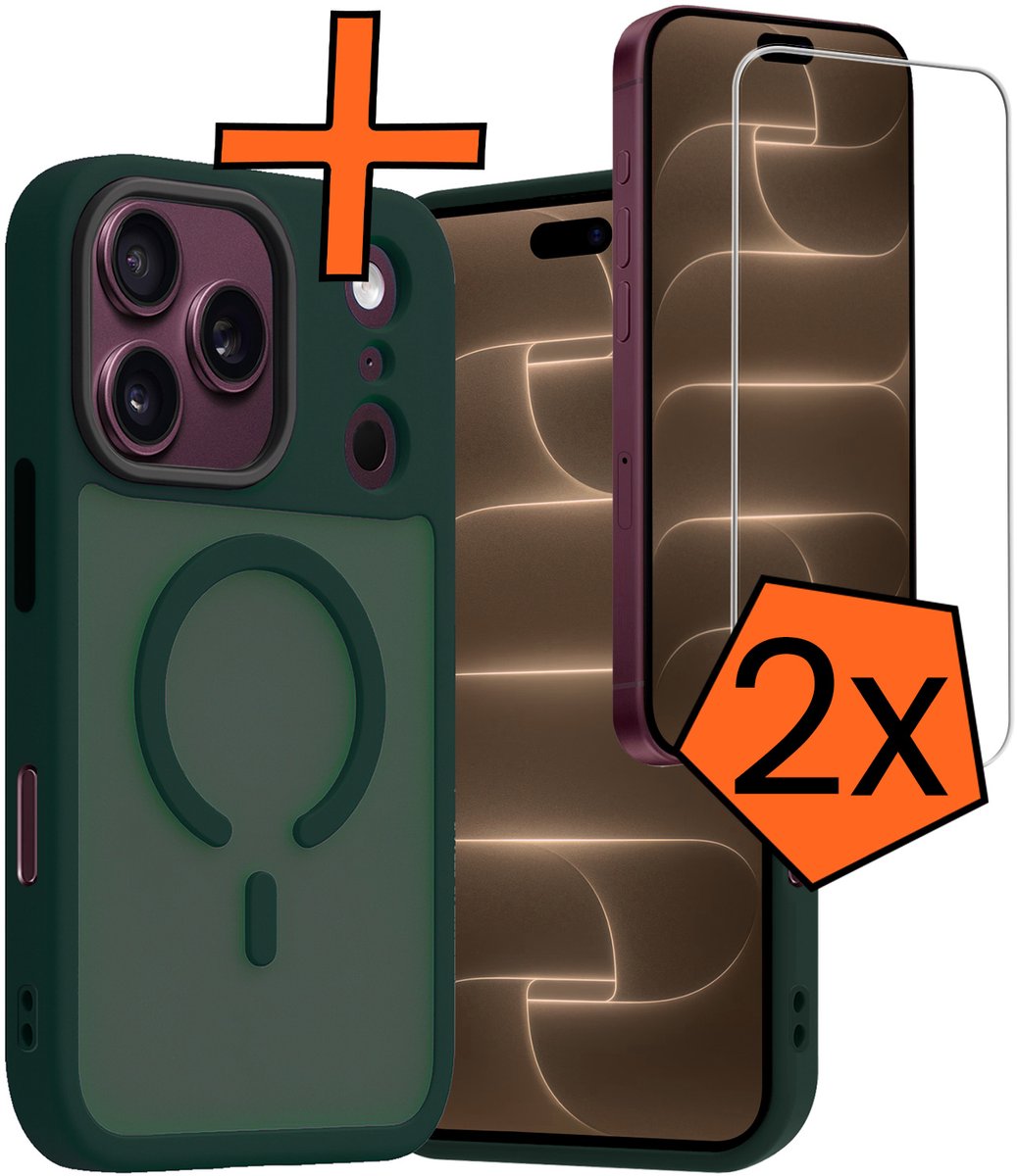 Hoes - Met 2x Screenprotector - Geschikt voor Apple iPhone 18 Pro Max - Magsafe Compatible - Sterk & Shockproof - Back Cover - Shock Proof Case - Telefoon Hoes - Donkergroen