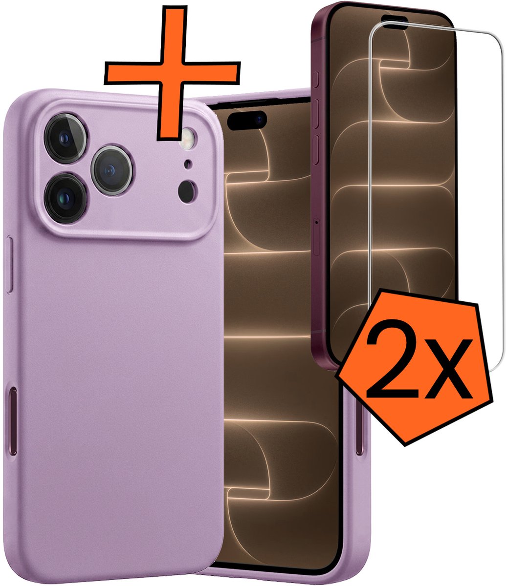 Hoes - Met 2x Screenprotector - Geschikt voor Apple iPhone 18 Pro - Sterk & Shockproof - Back Cover - Siliconen Case - Telefoon Hoes - Lila