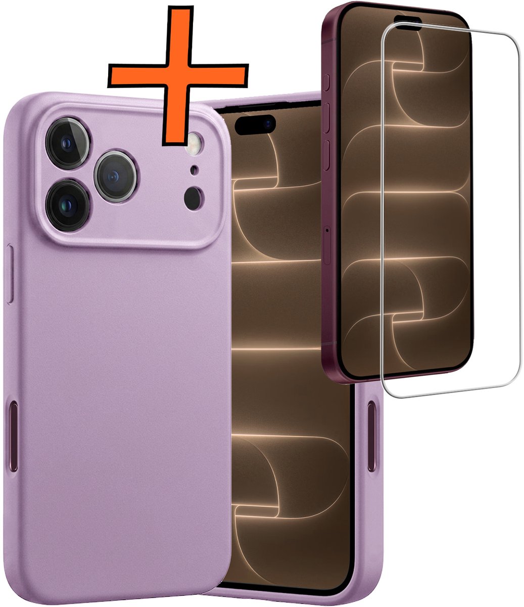 Hoes - Met Screenprotector - Geschikt voor Apple iPhone 18 Pro - Sterk & Shockproof - Back Cover - Siliconen Case - Telefoon Hoes - Lila