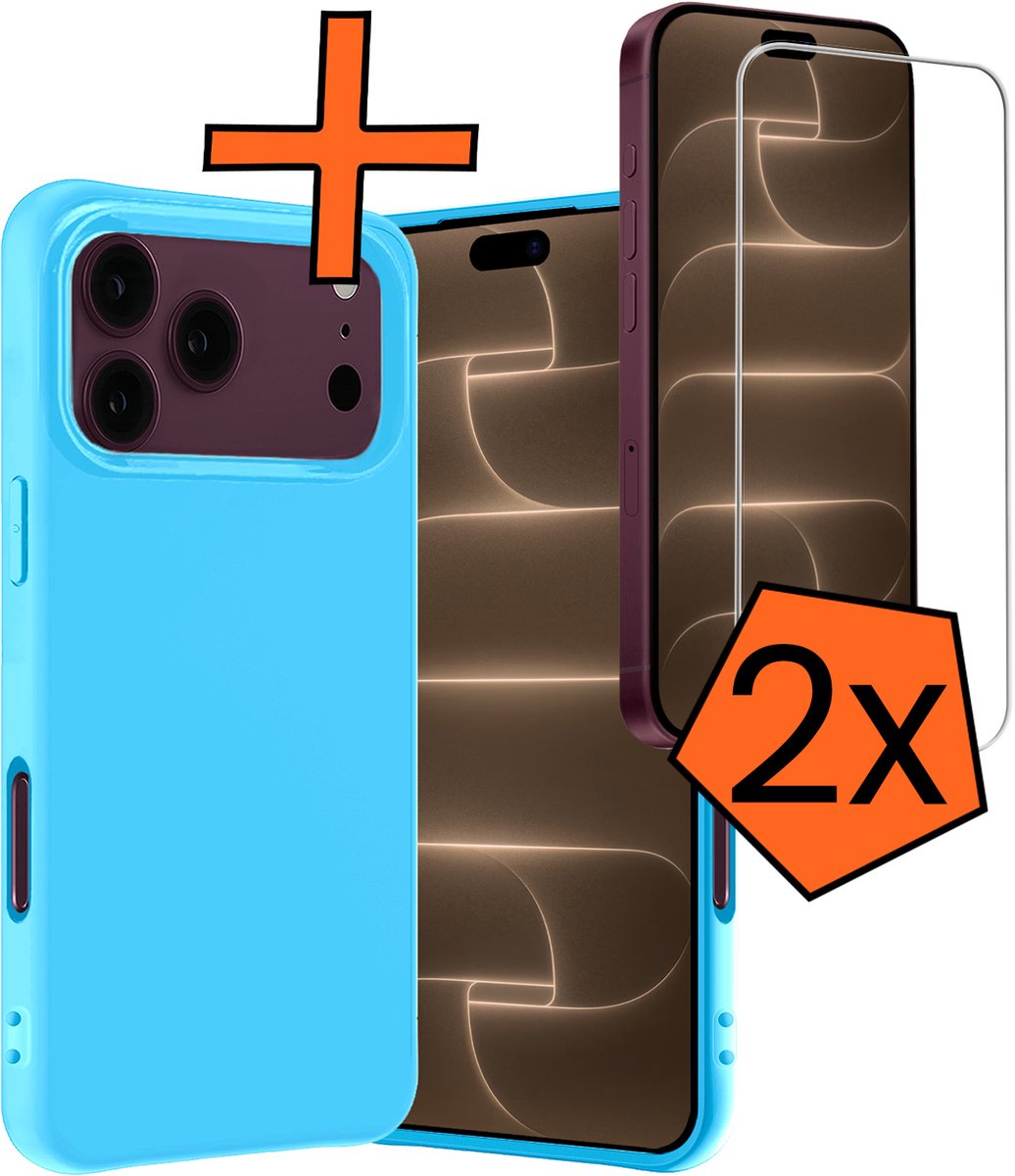 Hoes - Met 2x Screenprotector - Geschikt voor Apple iPhone 18 Pro Max - Sterk & Shockproof - Back Cover - Siliconen Case - Telefoon Hoes - Lichtblauw