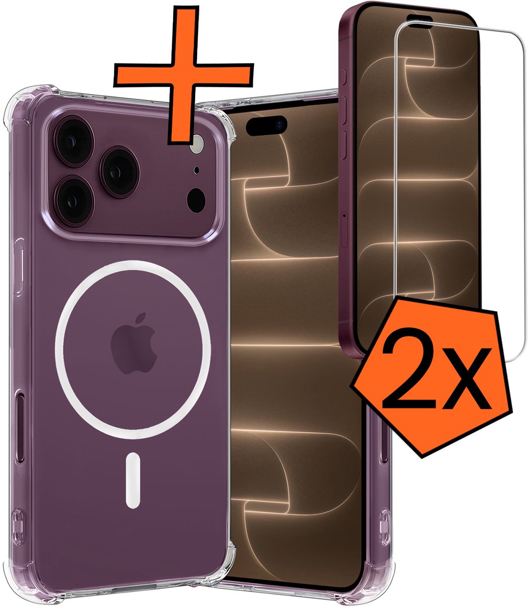 Hoes - Met 2x Screenprotector - Geschikt voor Apple iPhone 18 Pro - Magsafe Compatible - Sterk & Shockproof - Back Cover - Shock Proof Case - Telefoon Hoes - Transparant
