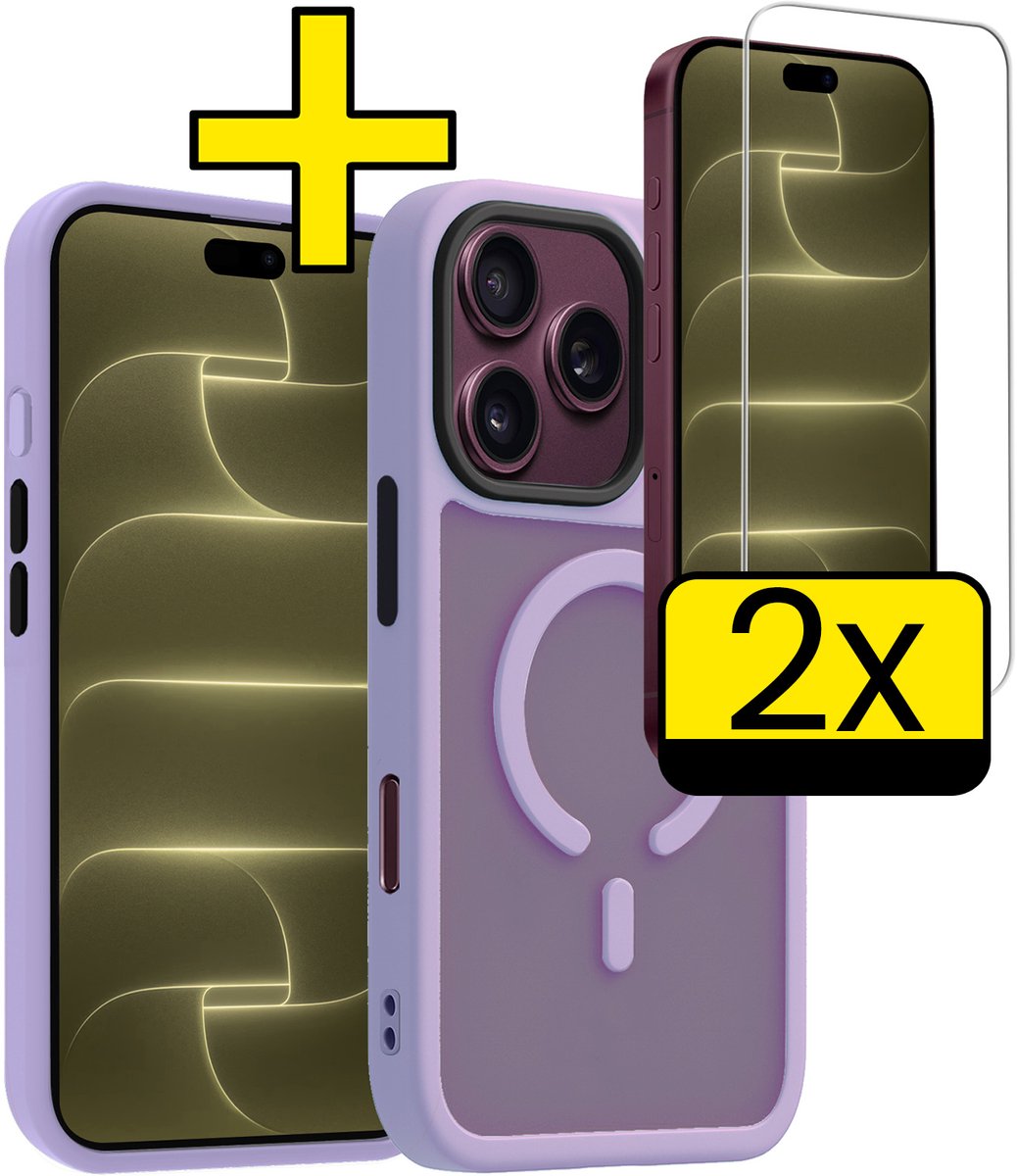 Hoesje - Met 2x Screenprotector - Geschikt voor Apple iPhone 18 Pro Max - Magsafe Compatible - Sterk & Shockproof - Back Cover - Shock Proof Case - Telefoon Hoes - Telefoonhoesjes - Lila