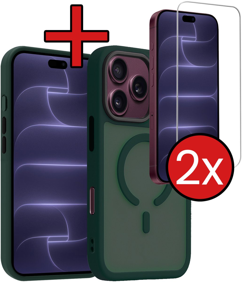 Hoesje - Met 2x Screenprotector - Geschikt voor Apple iPhone 18 Pro Max - Magsafe Compatible - Sterk & Shockproof - Shock Proof Case - Back Cover - Telefoon Hoes - Telefoonhoes - Donkergroen