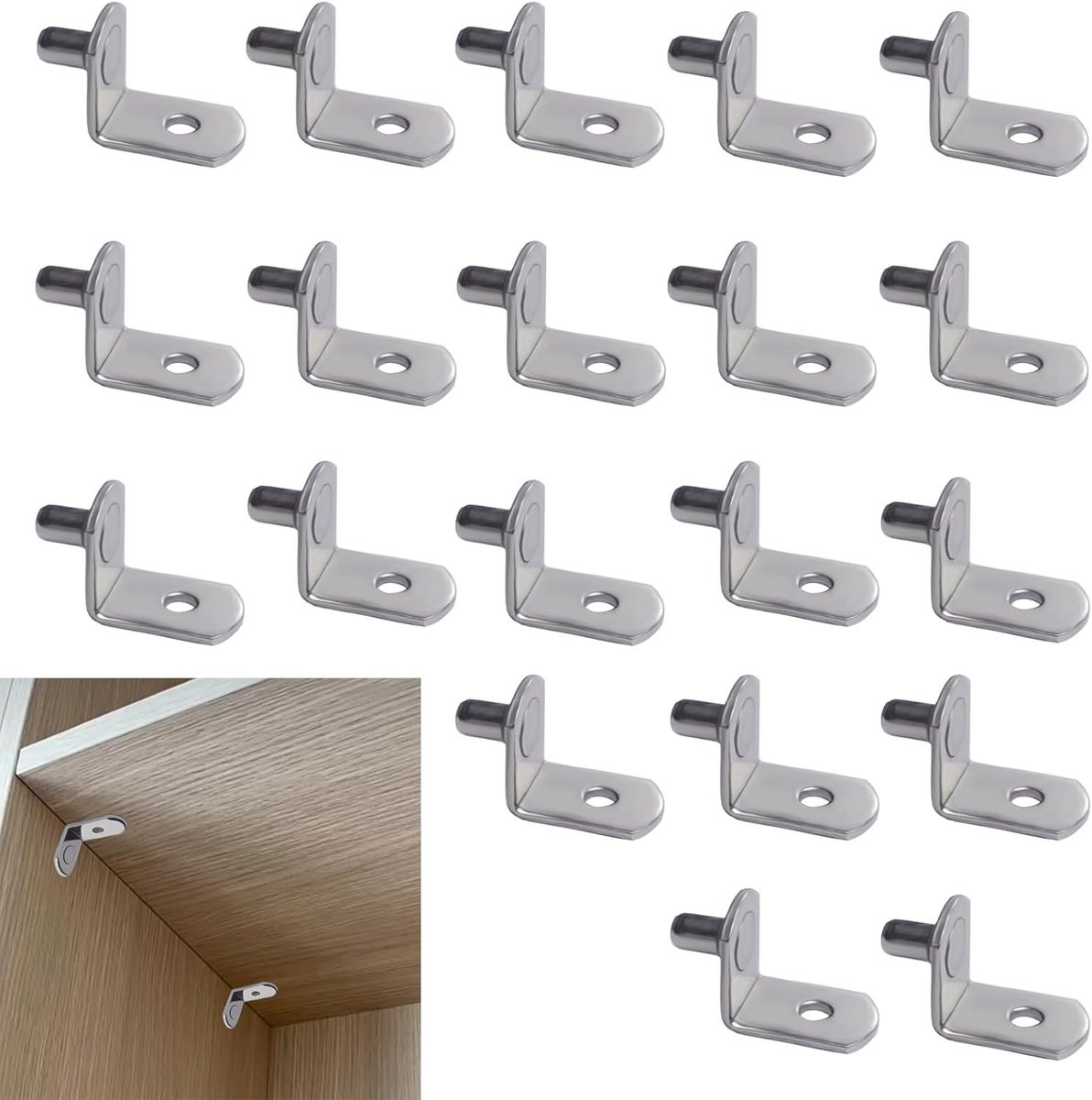 Set van 20 L-vormige Planksteunen van Metaal voor Meubels, Boekenkasten en Keukenkasten - 5mm Steun voor Planken