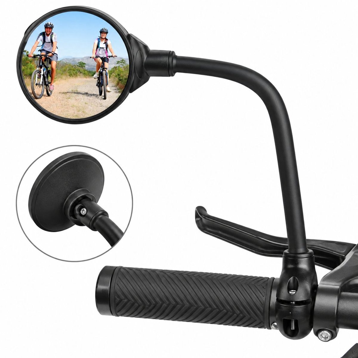 VHV - Fietsspiegel e-bike - Krasbestendige glazen lens - Zwart - Lens stuur fietsspiegel - Linker fietsspiegel - 360o draaibaar - Round - op de fiets