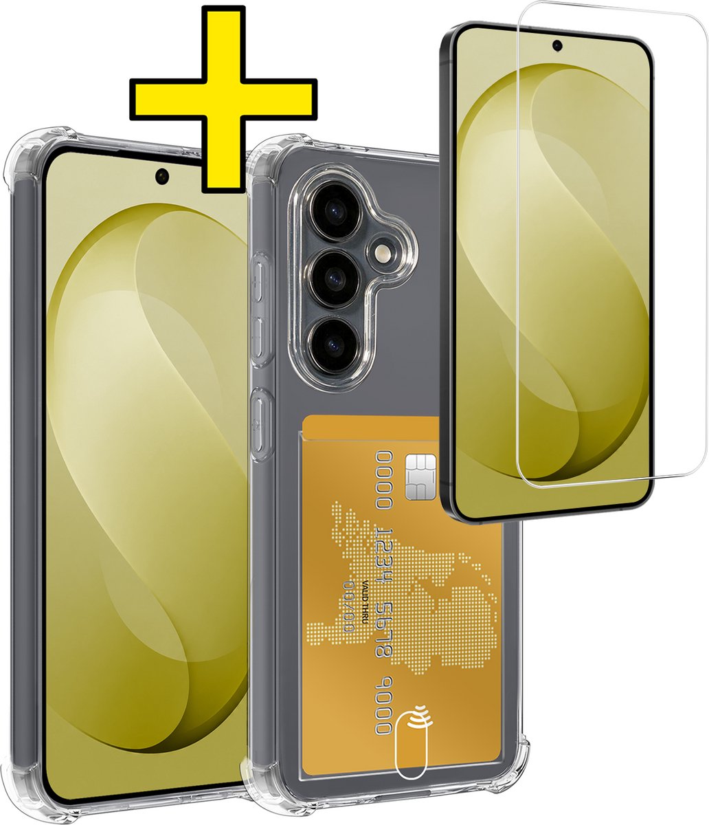 Hoesje - Geschikt voor Samsung Galaxy S26 FE - Met Screenprotector - En Pashouder - En Kaarthouder - Telefoon Hoes Shockproof - Siliconen Case - Back Cover - Shock Proof - Pasjes Houder - Telefoonhoesjes - Transparant